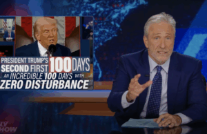 A brutal revisão de Jon Stewart do mandato de 100 dias de Trump em “The Daily Show” A brutal revisão de Jon Stewart do mandato de 100 dias de Trump em "The Daily Show"