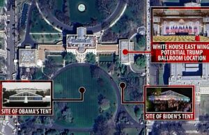 O sonho de Donald Trump de transformar a Casa Branca em um ‘belo Mar-a-Lago’ começou com uma oferta de Obama para pagar US $ 100 milhões por um salão de baile. O local mais provável para um salão de baile de Trump seria a ala leste. No passado, partes do gramado do sul eram usadas para tendas para abrigar jantares estaduais no primeiro ano de Obama e mais tarde pelo presidente Joe Biden