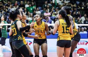 Tin Ubaldo, presidente da UAAP: FEU ainda tem trabalho a ser feito antes dos quatro finais Tine Ubaldo e o Feu Lady Tamaraws durante um jogo contra o La Salle Lady Spikers no torneio de vôlei feminino da temporada 87 do UAAP.
