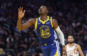 A contribuição de Jonathan Kuminga para os Warriors durante o jogo 7 Jonathan Kuminga (00), do Golden State Warriors, contra Jalen Pickett (24), de Denver Nuggets (24), no primeiro trimestre no Chase Center em San Francisco, Califórnia, na segunda -feira, 17 de março de 2025. (NHAT V. Meyer/Bay Area News Group)