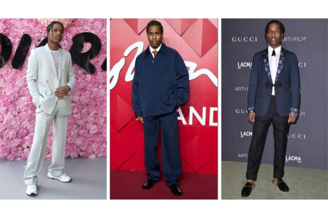 Esta foto de combinação mostra várias moda usadas pelo motorista da Fórmula 1 Lewis Hamilton. 