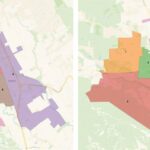 Draft D, um dos dois mapas finais propostos no processo de distribuição de Gilroy. O mapa agrupa a totalidade do lado leste da cidade. (Cortesia: Redistriting Partners/City of Gilroy)