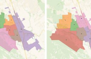 A saga de mapa distritante de Gilroy é reduzida para apenas dois mapas Draft D, um dos dois mapas finais propostos no processo de distribuição de Gilroy. O mapa agrupa a totalidade do lado leste da cidade. (Cortesia: Redistriting Partners/City of Gilroy)
