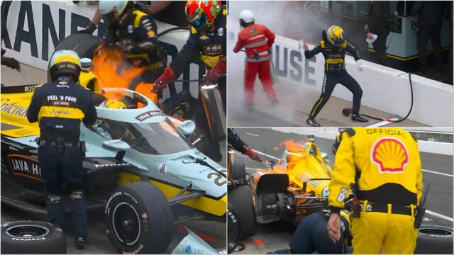 Alexander Rossi fica com raiva em Pitlane enquanto o Indy fechado