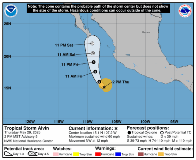 Alvin Tropical Storm antes do primeiro nome do sistema 2025

