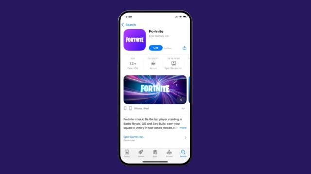 Fortnite retorna à American App Store depois de uma lacuna de cinco anos


