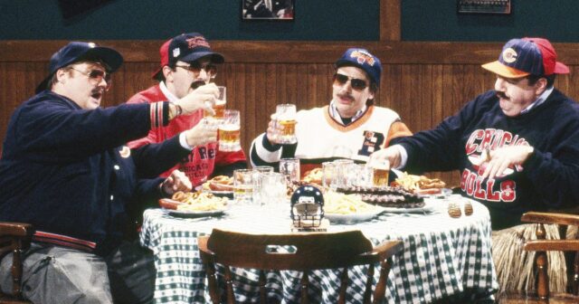 Chris Farley como Todd O'Connor, Robert Smigel como Carl Wollarski, Mike Myers como Pat Arnold e George Wendt como Bob Swerski durante o SNL's 