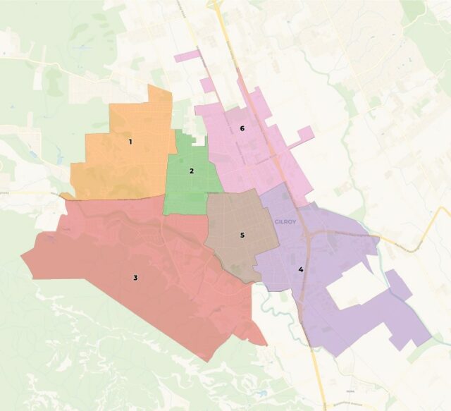 Comparação dos cartões propostos do distrito de Gilroy.