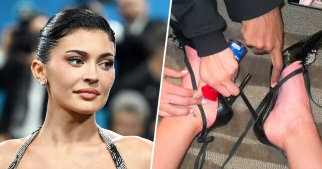 A equipe de Jenner tenta tirar os pés dos sapatos.