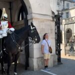 Um turista com deficiência visual, que se acredita ser dos Estados Unidos, viajou para guardas de cavalos no centro de Londres, onde ele educadamente perguntou à guarda do rei e seu cavalo se ele poderia tirar uma foto com eles