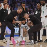 Jayson Tatum Achilles Lesão do tendão Celtics vs Knicks NBA Playofflar Jogo 4