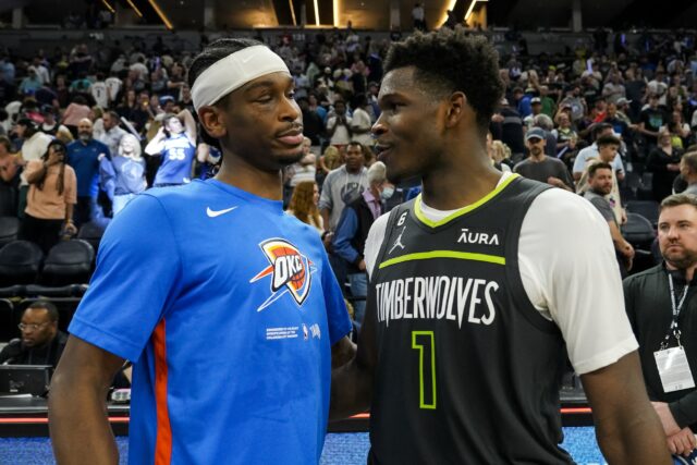 Shai Gilgeous-Alexander-Anthony Edwards Thunder vs Timberwolves NBA Playoffs Finals da Conferência Oeste