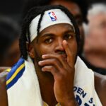 O Buddy Hield de Warriors sofre um acidente de guarda -roupa no primeiro jogo contra o Timberwolves
