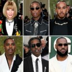 Esta foto de combinação mostra várias moda usadas pelo rapper A $ AP Rocky