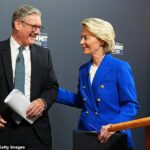 Keir Starmer está pronto para fazer uma declaração no Commons depois de revelar o tão incansável pacote junto com o chefe da Comissão da UE de ontem, Ursula von der Leyen (foto)