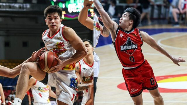 O orgulhoso Laking Tondo: Rain ou Shine Elastopainters, Adrian Nocum e Rk Ilagan, do Blackwater Bossing, agora assumindo seu comércio no PBA.