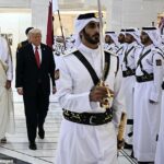 Catar Emir Sheikh Tamim bin Hamad al-Thani (à esquerda) e Presidente Donald Trump Review Honor Guards