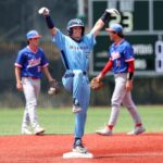 Logan Mull Rounds de Valley Christian, 2ª base, enquanto ele marca um triplo por Jordan Ortiz no sexto turno contra St. Ignatius, sábado, 3 de maio de 2025. (Karl Mondon/Bay Area News Group)