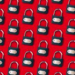 a pattern of locks on a red background