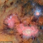 Os pesquisadores revelaram as primeiras imagens da maior câmera digital do mundo, o Observatório Vera C Rubin. Esta imagem mostra as nuvens rosa no Nebulano Trífido (meio) e a Escola Estelar menor no Lagunnebulan (canto superior direito), que são cerca de 9.000 anos -luz da Terra
