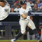 Anthony Volpe, que foi de 0 a 4, atinge o balanço na sétima rodada das perdas do Yankees por 5-3 com Orioles em 20 de junho de 2025.