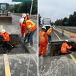 Abertura do poço no meio da rodovia da Califórnia