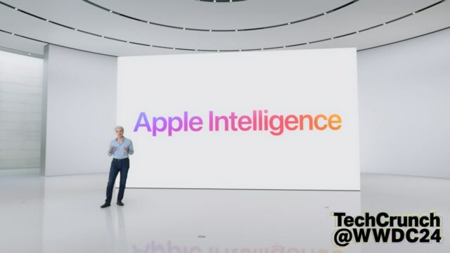 Apple Software Engineering SVP Craig Federighi, seen presenting Apple Intelligence at WWDC 2024