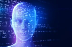 John Carreyrou e outros autores abrem novo processo contra seis grandes empresas de IA Holographic human type AI robot and programming data on a black background.