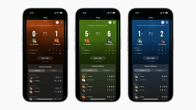 Apple Sports -App adiciona pontuações de tênis ao vivo e uma tela inicial reprojetada

