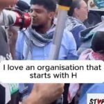 Mohammad al-Mail (foto com Megafon), um cidadão do Kuwait, de 27 anos, concedeu status de refugiado no Reino Unido de 2017, gritou 'Eu gosto de uma organização começando com H' através de um megafone em um protesto anti-Israel em setembro em setembro