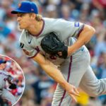 Blade Tidewell joga o campo durante o primeiro turno Mets 10-2 de Phillies em 20 de junho de 2025.