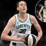 Breanna Stewart No. 30, da Nova York Liberty Dribbles Basketball.