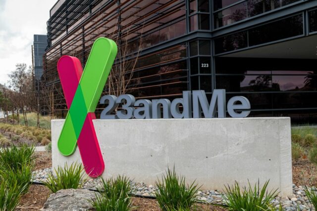 Signage at 23andMe headquarters in Sunnyvale, California, U.S., on Wednesday, Jan. 27, 2021. Consumer DNA-testing company 23andMe Inc. is in talks to go public through a roughly $4 billion deal with VG Acquisition Corp., a special purpose acquisition company founded by billionaire Richard Branson, according to people familiar with the matter.