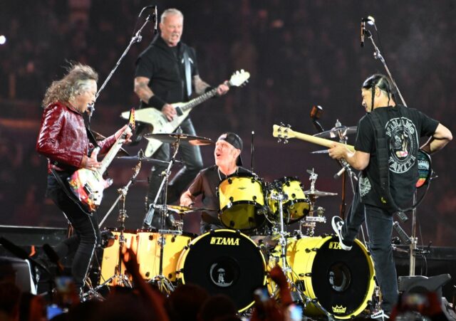 O principal guitarrista do Metallica, Kirk Hammett, aparece no domingo, 22 de junho de 2025, no estádio Levi's em Santa Clara, Califórnia, (Chris Riley/Times-Herald)