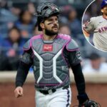 New York Mets Luis Torrens Catcher fica em campo.