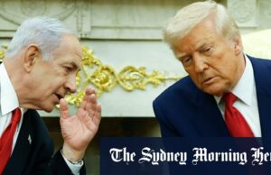 “Não vamos defender isso ‘: Trump vincula uma ação legal israelense contra Netanyahu nos ajuda O ministro israelense de Israel, Benjamin Netanyahu, com Donald Trump em um trabalho oval em abril.