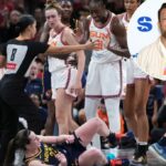 Connecticut Sun e Indiana Fever WNBA durante a briga do jogo.