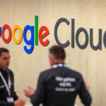 The Google Cloud logo at their booth at the Hannover Messe 2024 trade fair in Hannover, Germany, on Monday, April 22, 2024. German Chancellor Olaf Scholz is optimistic on his country's economic prospects, citing record employment and slowing inflation thanks to falling energy costs. Photographer: Krisztian Bocsi/Bloomberg via Getty Images