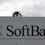 Close-up of logo at office for Softbank in the Silicon Valley, San Carlos, California, April 10, 2020. (Photo by Smith Collection/Gado/Getty Images)