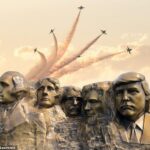 Imagem: Artista Lee Leuning reimaginou o Monte Rushmore com a inclusão de Trump