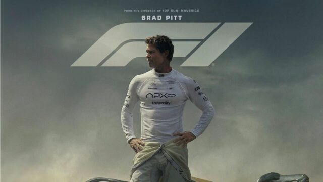(Da esquerda para a direita) Javier Bardem, Brad Pitt, Damson Idris e Kerry Condon F1: O filme (foto através do Instagram/@4dxusa)