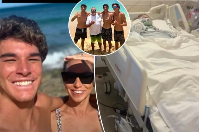 Filho de 20 anos de idade surfando a lenda "Fight for Life" depois que ele foi preso entre os carros em um acidente destrutivo

