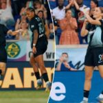 Esther Gonzalez comemora depois de filmar durante a partida Gotham FC-Bay FC 21 de junho de 2025.