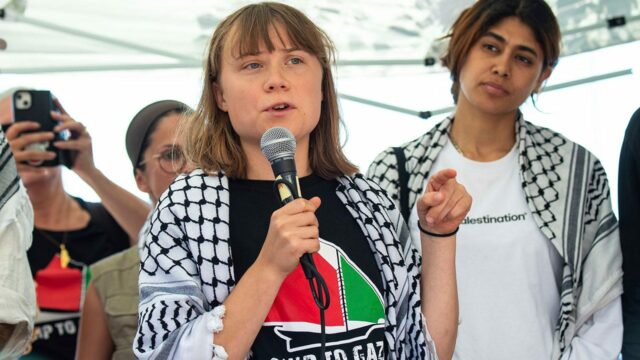Israelitas em "respectivamente" como o ThunberGank para o Gaza em embarcações da Palestina

