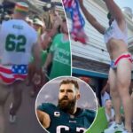 Jason Kelce é baseado em roupas íntimas americanas na festa dos Eagles
