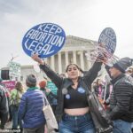 Protestos pró-seleção em uma manifestação fora da Suprema Corte dos EUA em março de 2024