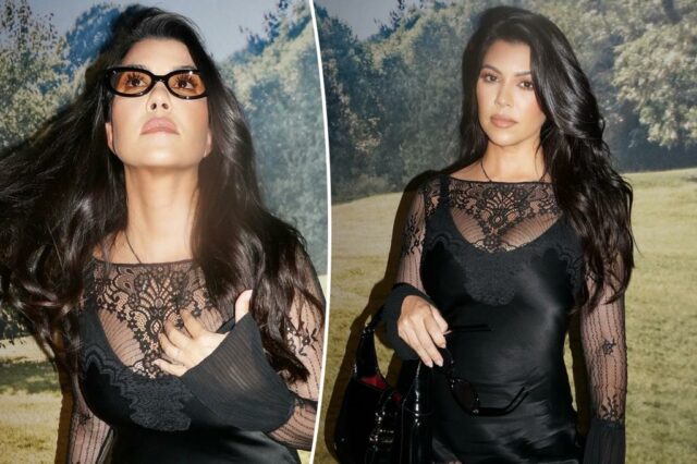 Kourtney Kardashians mostra suas curvas em um mini vestido de renda comum: "Rota do palco"

