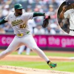 Luis Severino Bois durante o jogo A's-Yankees em 29 de junho de 2025.