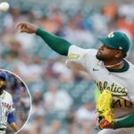 Atletismo do arremessador Oakland, Luis Severino Pitching.