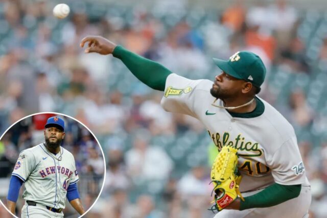 Atletismo do arremessador Oakland, Luis Severino Pitching.